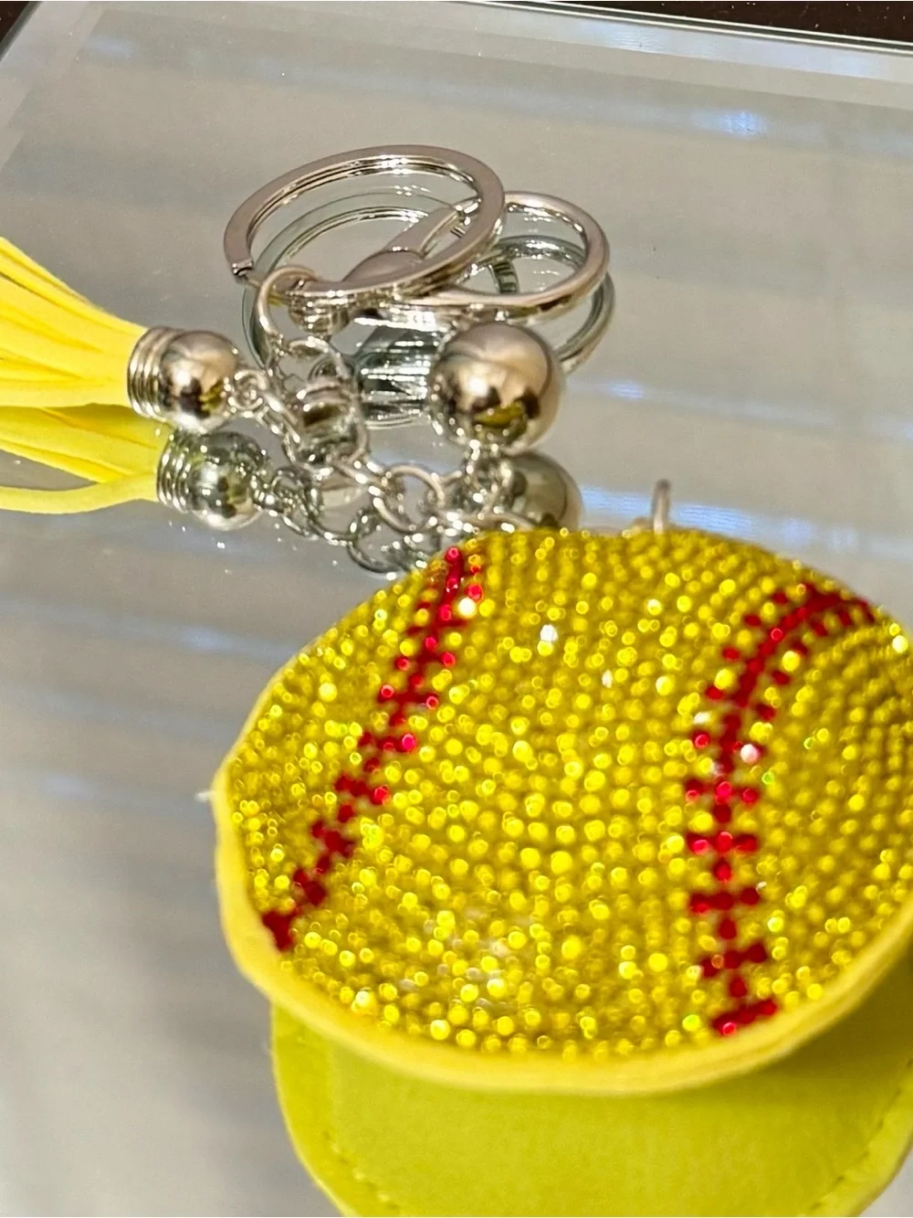 New Yellow Crystal Softball Keychain